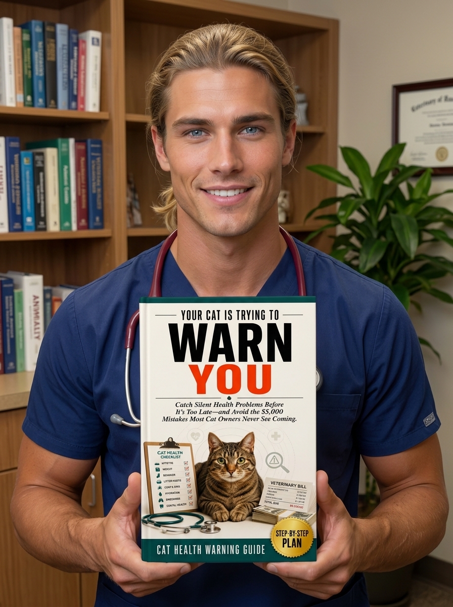 Veterinary professional holding the Cat Health Warning Guide
